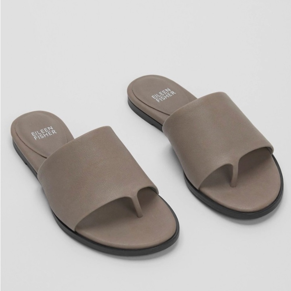 Eileen Fisher Edge Leather Slide Sandal Taupe Size 6